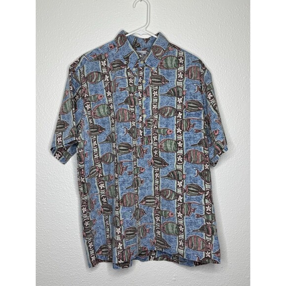 VTG Reyn Spooner Mens Four Button Down Hawaiian Shirt Floral Fish Design XL USA - Picture 1 of 16